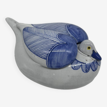 blue earthenware bird box
