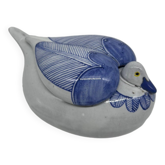 blue earthenware bird box