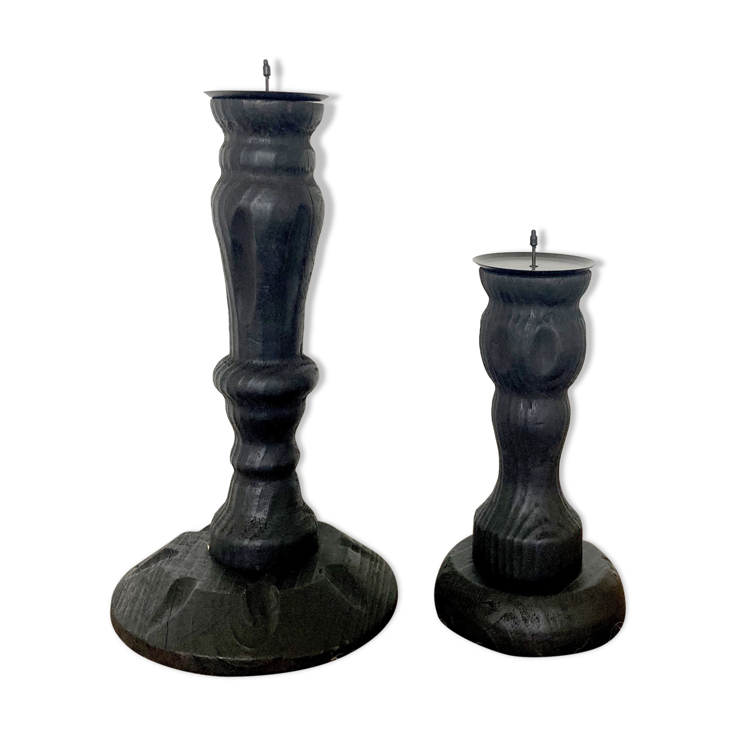 Black wooden candlesticks
