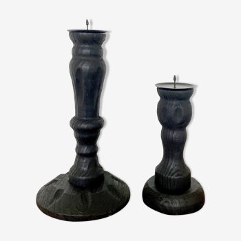 Black wooden candlesticks