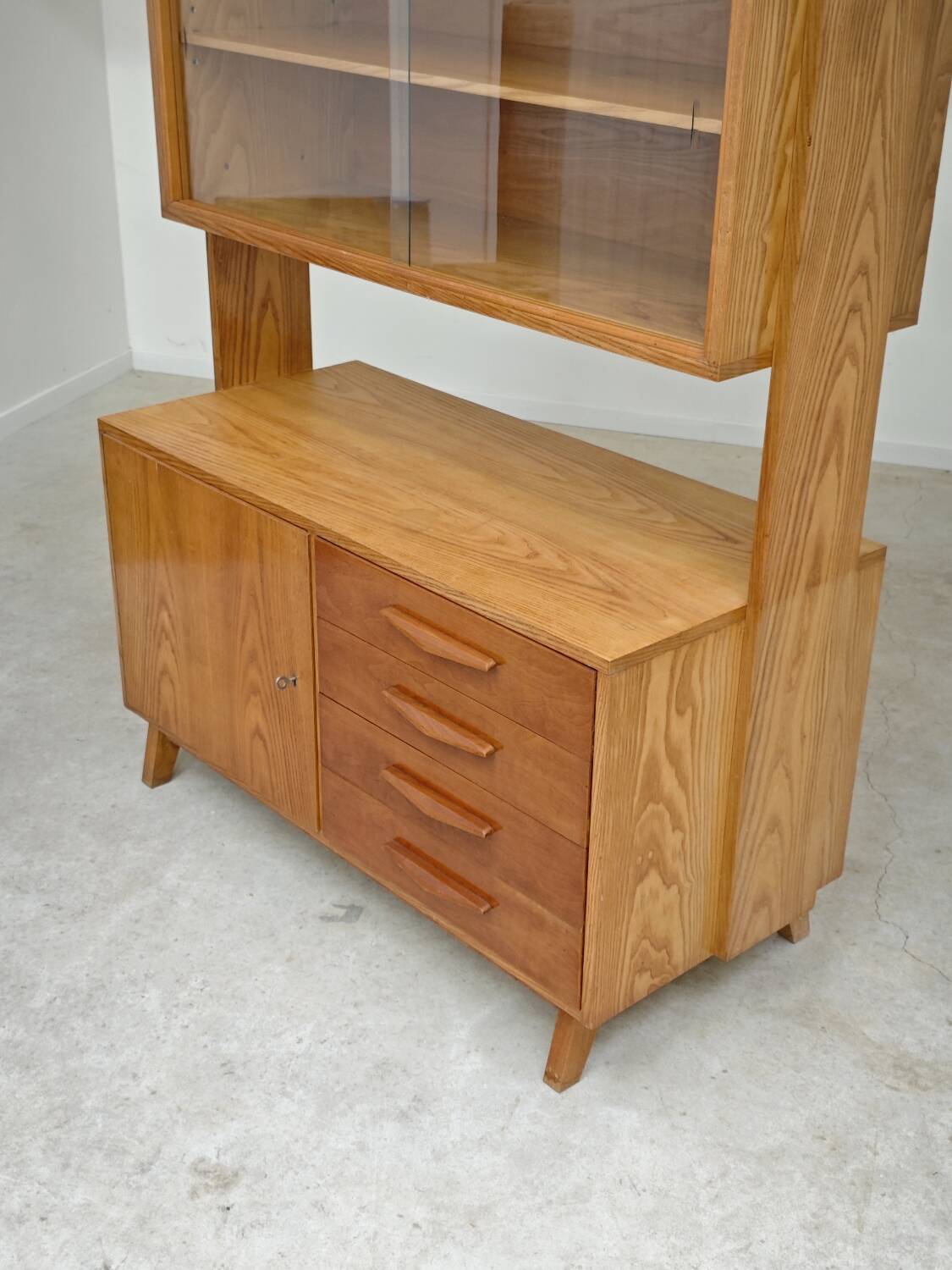 High sideboard, wooden display cabinet by Frantisek Jirak – 1960