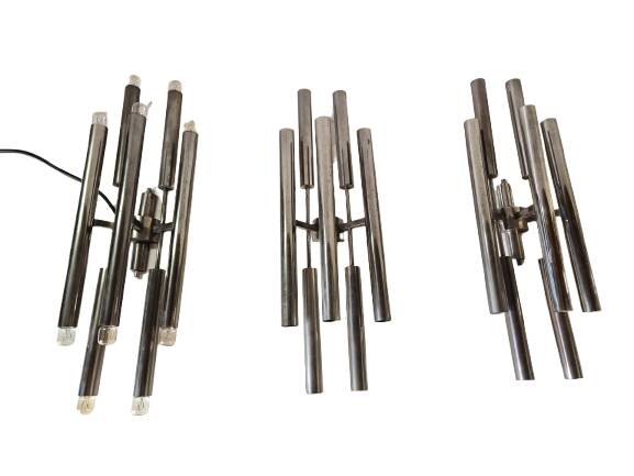 3 large 1960s wall lights in nickel-plated brass