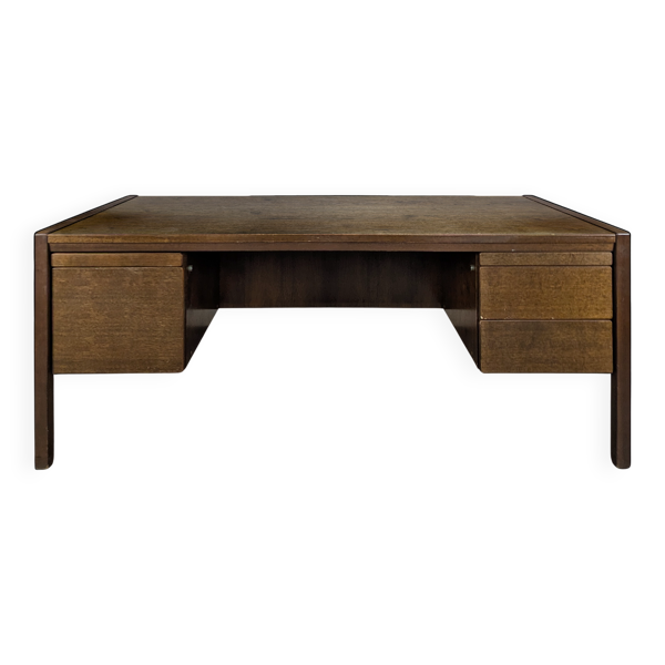 Grand bureau de direction scandinave en noyer massif