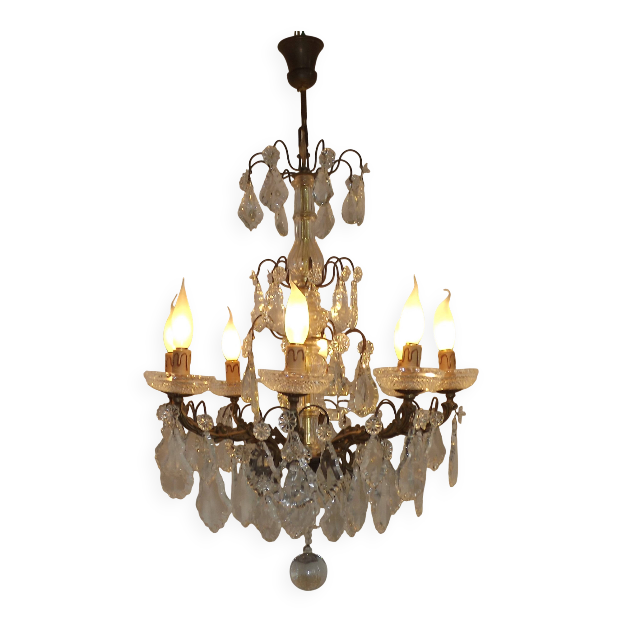 Lustre Rococo 8 lights in glass and antique bronze crystal 5199