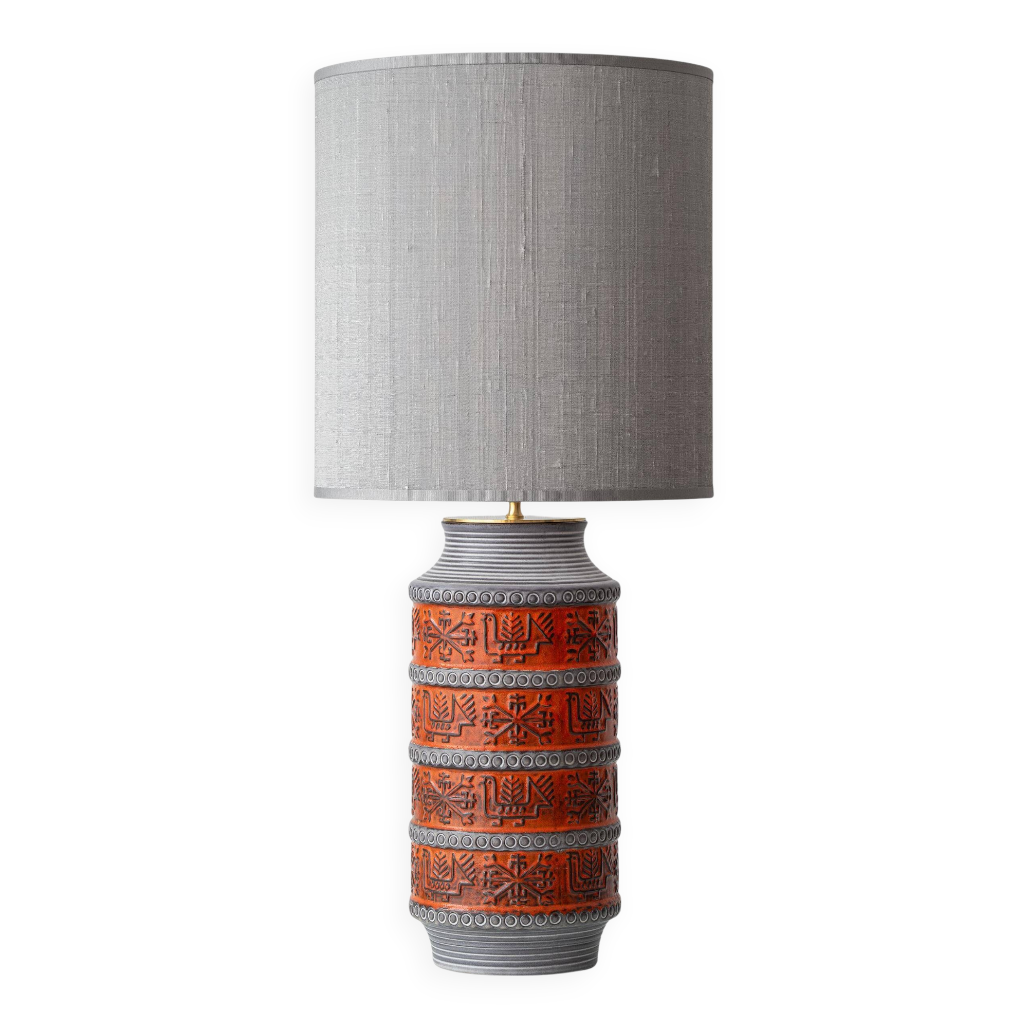 Lampe de table en céramique Bay Keramik Mid-Century moderne surdimensionnée, abat-jour en soie neuve