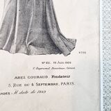 Illustration of a French fashion sketch from 1900 with certificate of authenticity