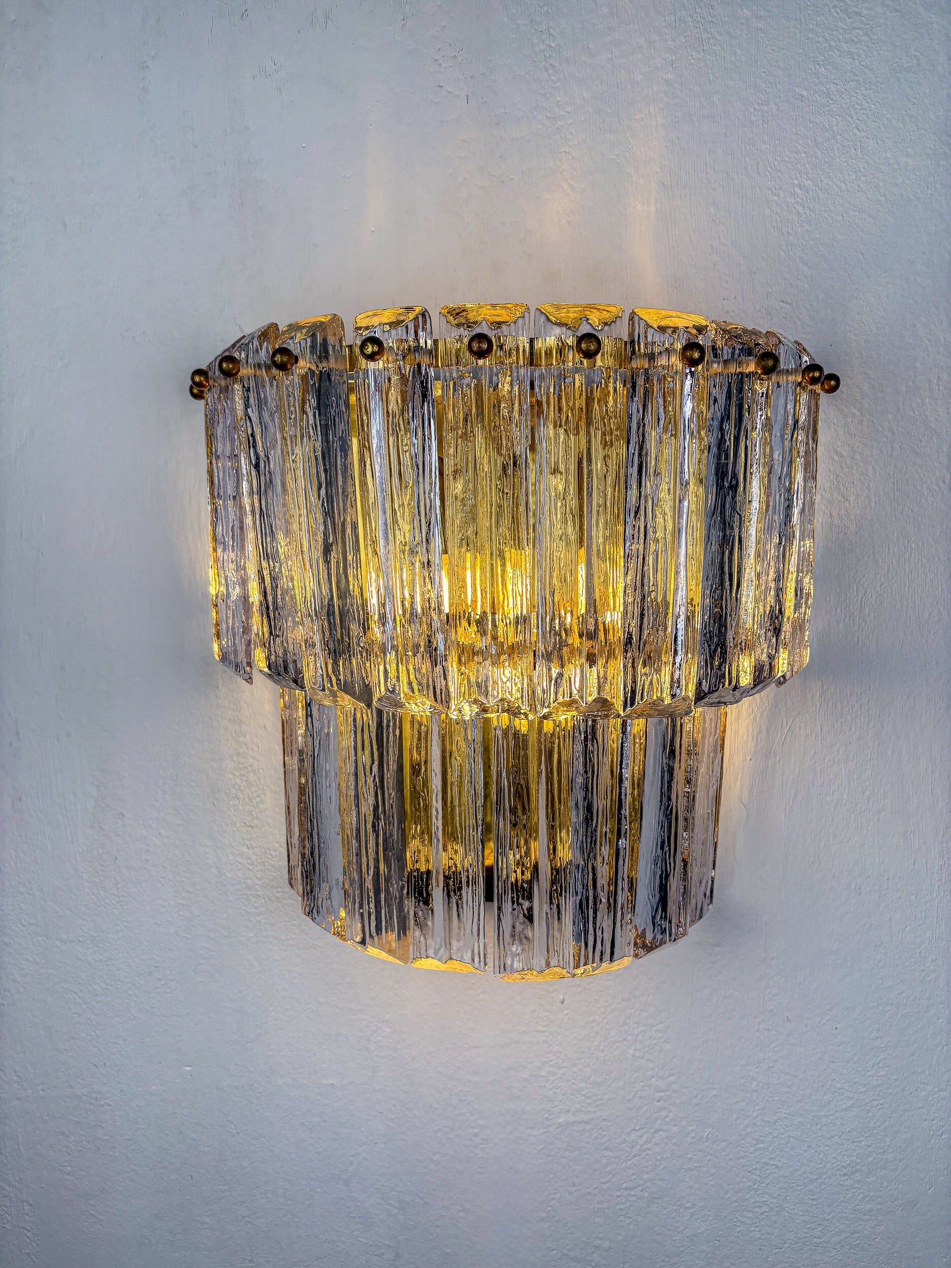 Two-tier frosted Murano glass wall sconce, Italy, 1970s
