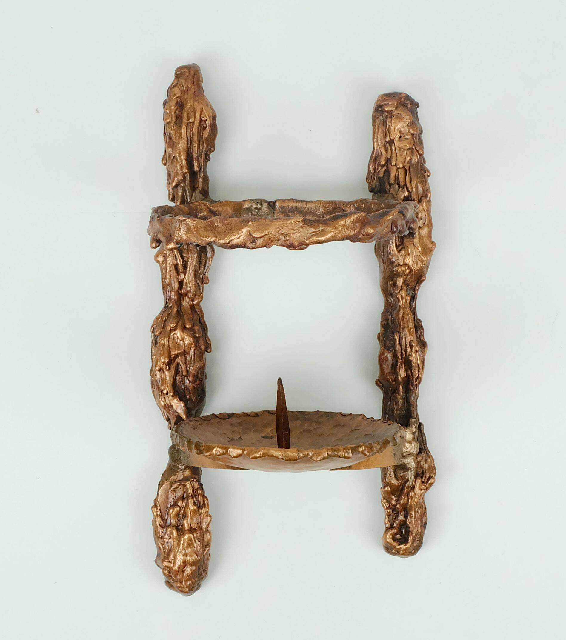 Heavy wall candle holder solid copper 1960s dramatic brutalist style