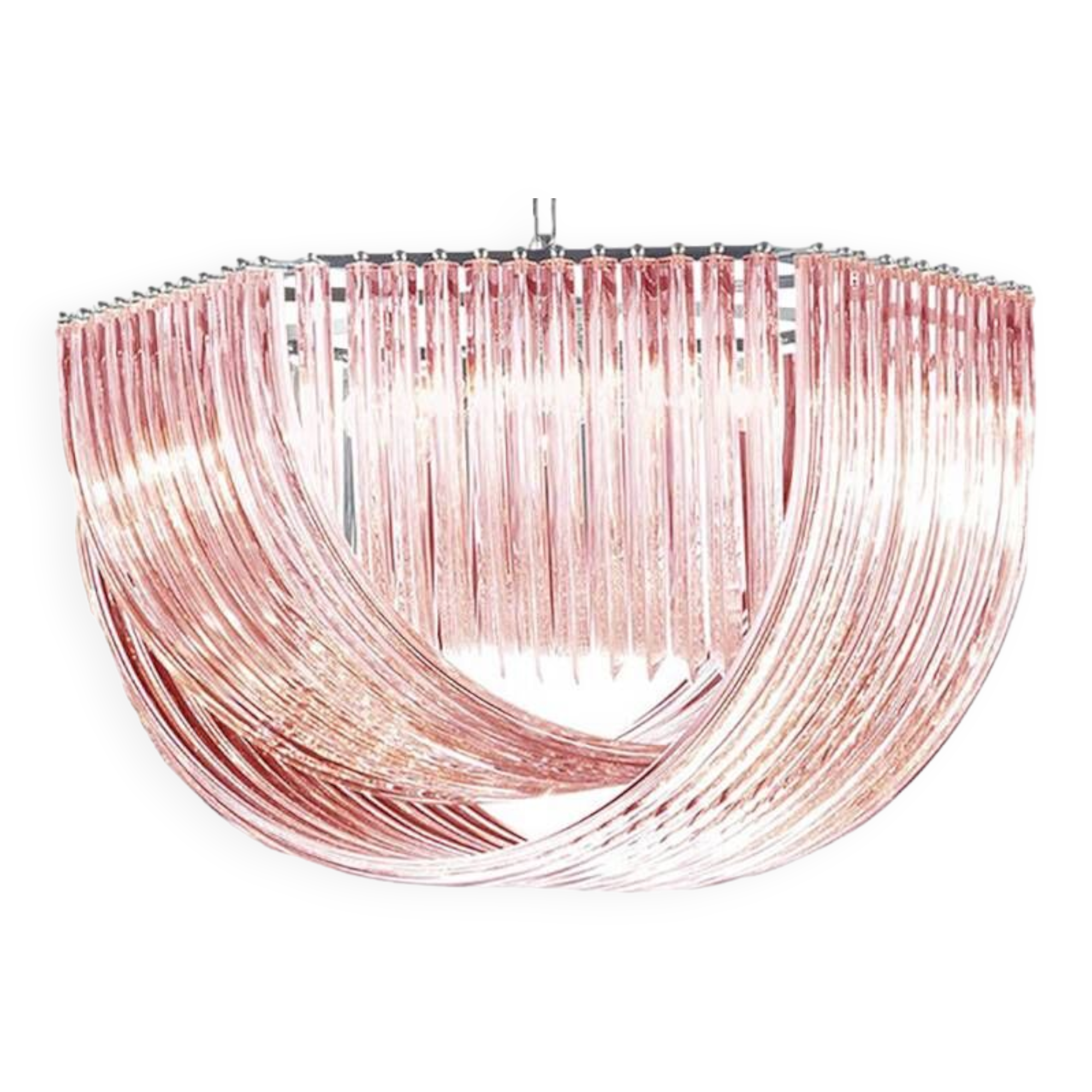 Contemporary Hexagonal Pink Bundled Triedro Murano Glass Chandelier in Venini Style