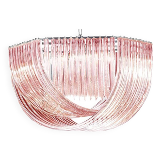 Contemporary Hexagonal Pink Bundled Triedro Murano Glass Chandelier in Venini Style