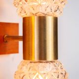 Pair of Swedish wall lamps with teak wood, brass and glass cup shade