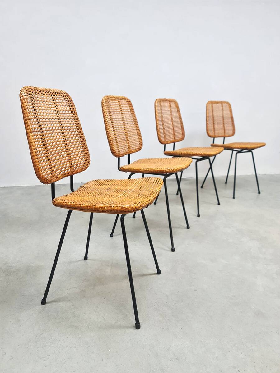 Vintage rare Dutch design rattan dinner chairs Dirk van Sliedregt