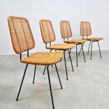 Vintage rare Dutch design rattan dinner chairs Dirk van Sliedregt