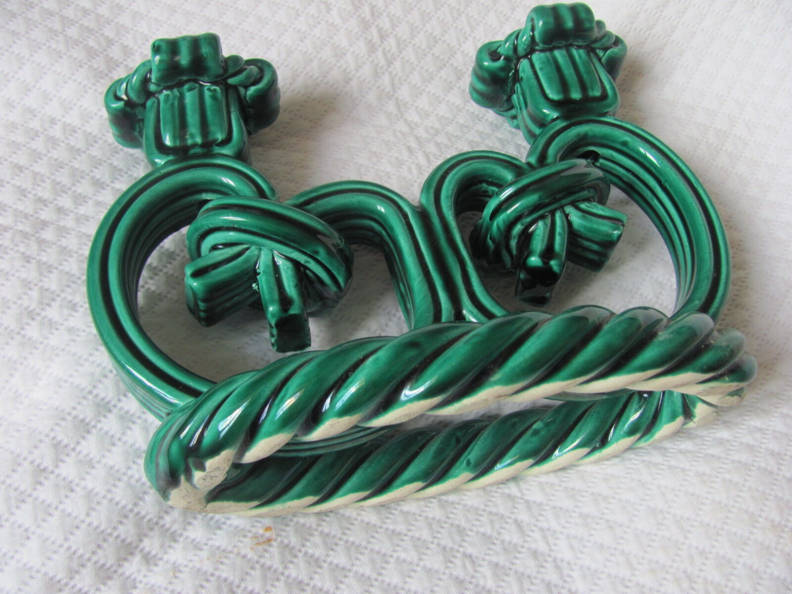 Bougeoir double  céramique Vallauris vert vintage