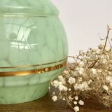 Vintage tulip wall lamp in mint green and gold Clichy glass