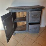 1930s Grey Patina Pine Garage Workbench