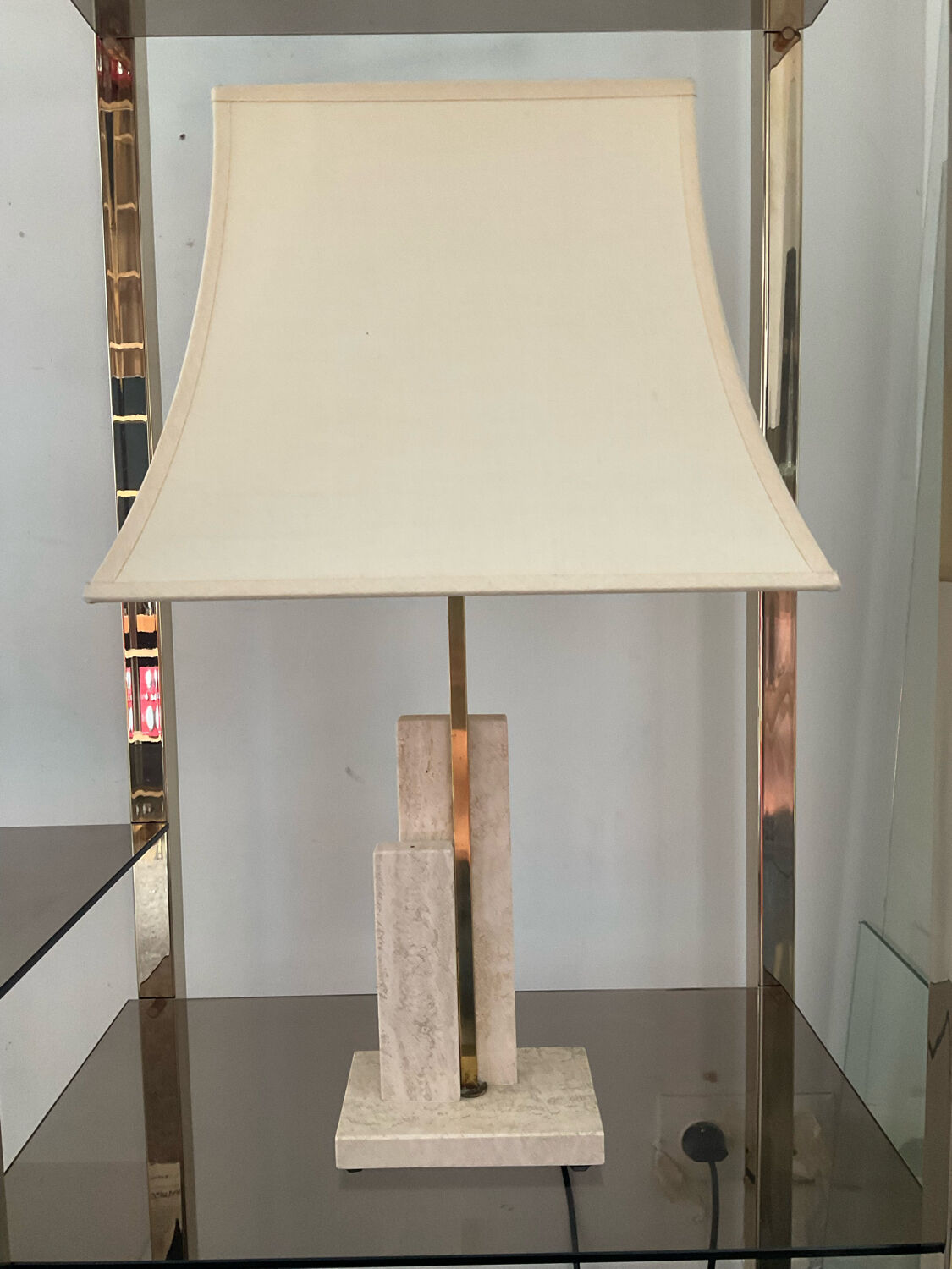 Travertine and brass lamp from the 70s