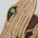 Vintage rattan frog magazine rack