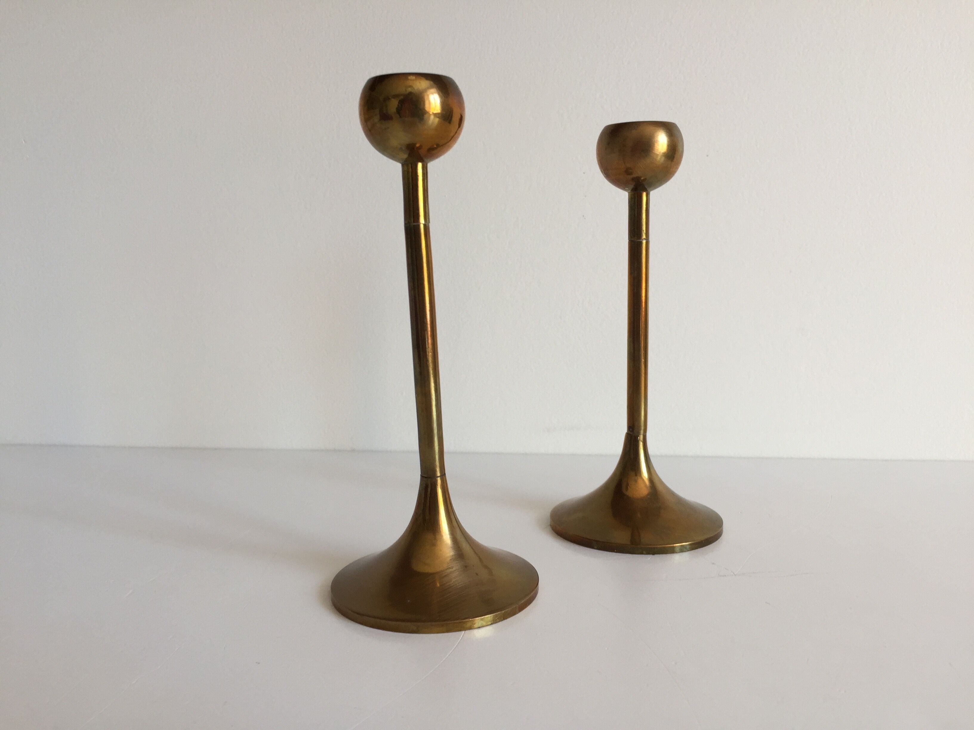 Pair of Scandinavian candlesticks in solid brass