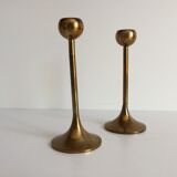 Pair of Scandinavian candlesticks in solid brass