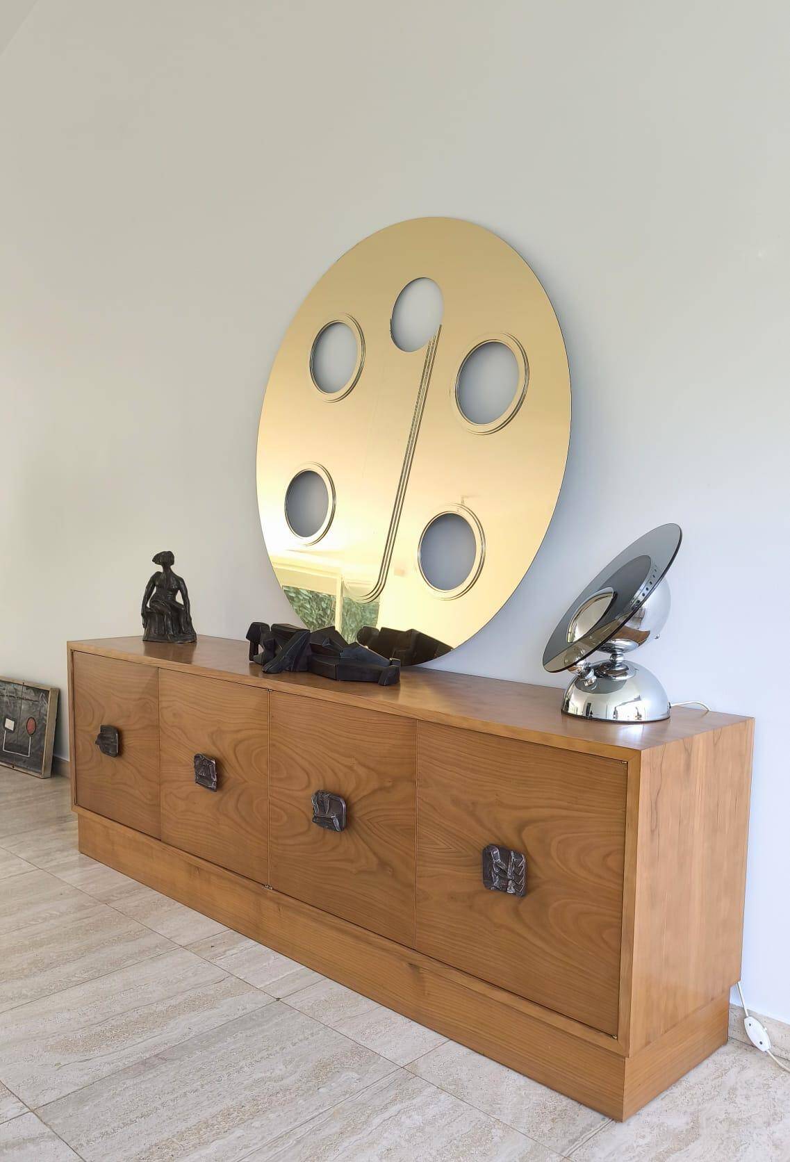 Italian Sideboard – Sculptural Wood with Bronze Handles, 1970s