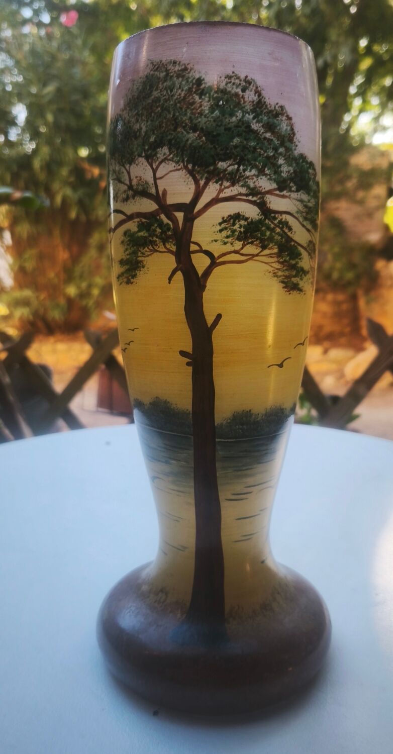 Vase with lake decoration signed Michel