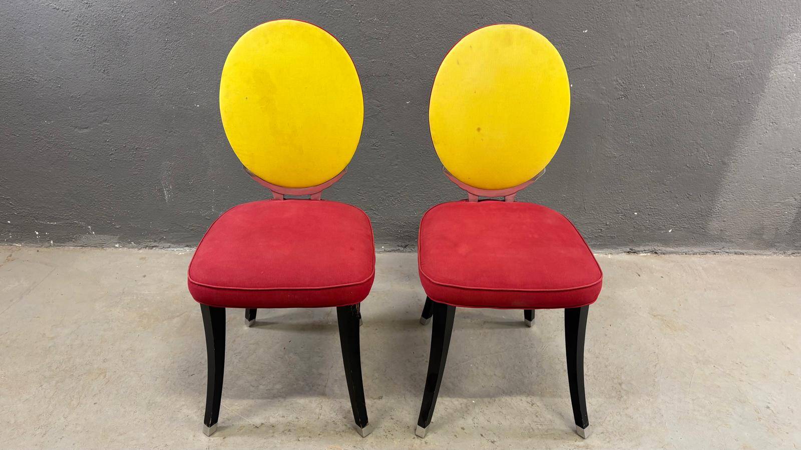 Pair of medallion chairs, Funny Valentine model, by Jean-Charles de Castelbajac, 20th century