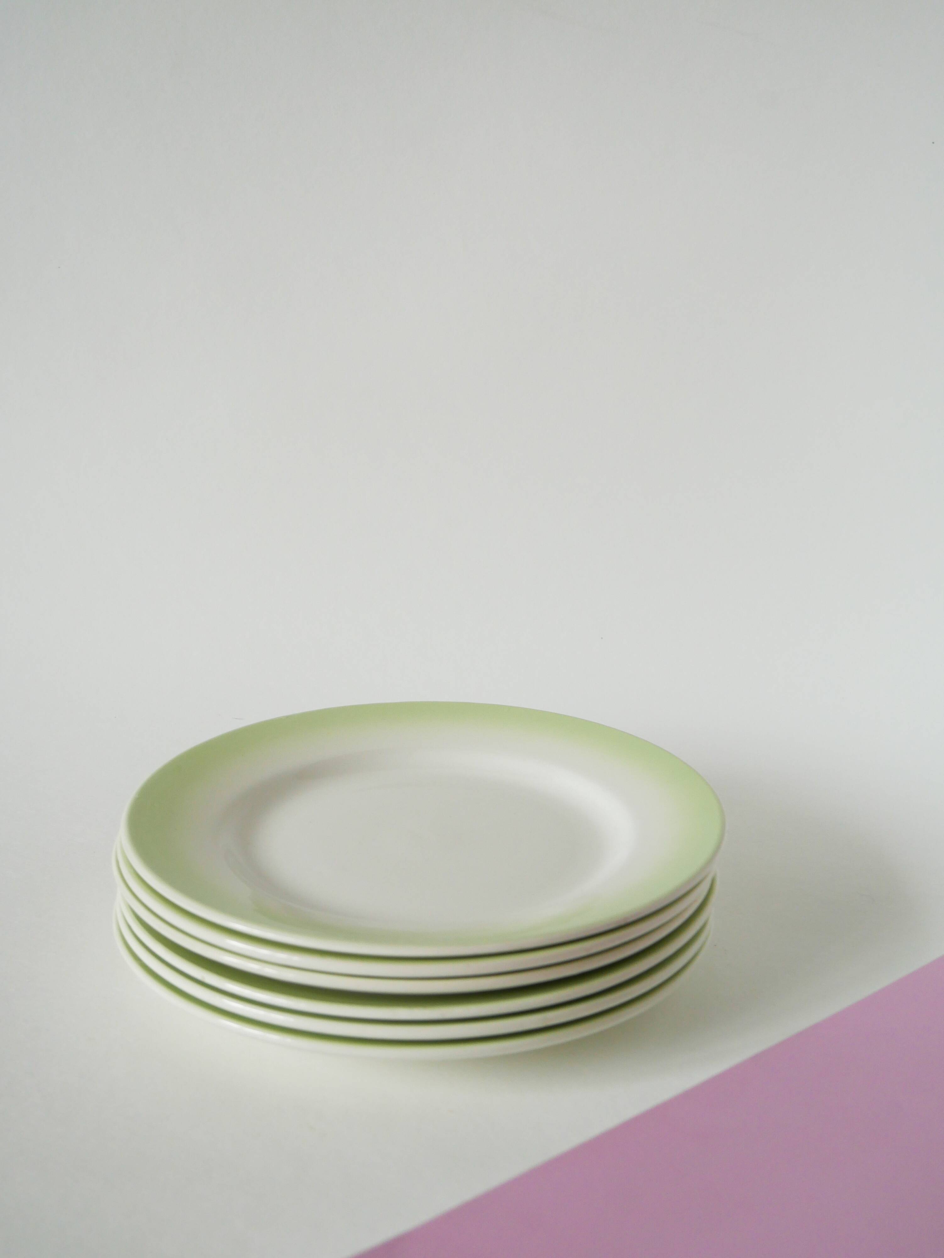 Set of 6 Tie & Dye green dessert plates, 1960