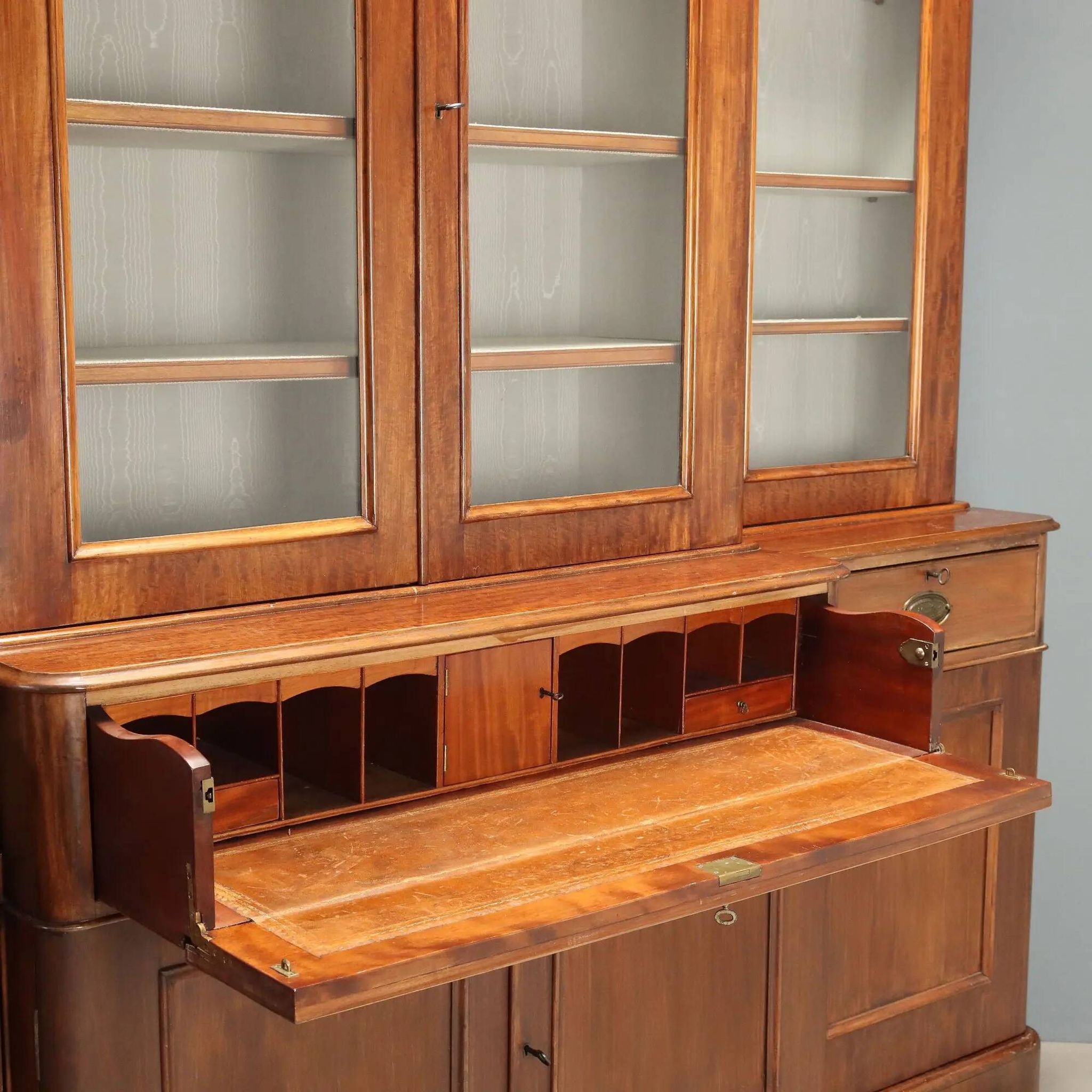 Antique mahogany library with glass and leather, United Kingdom 1800s