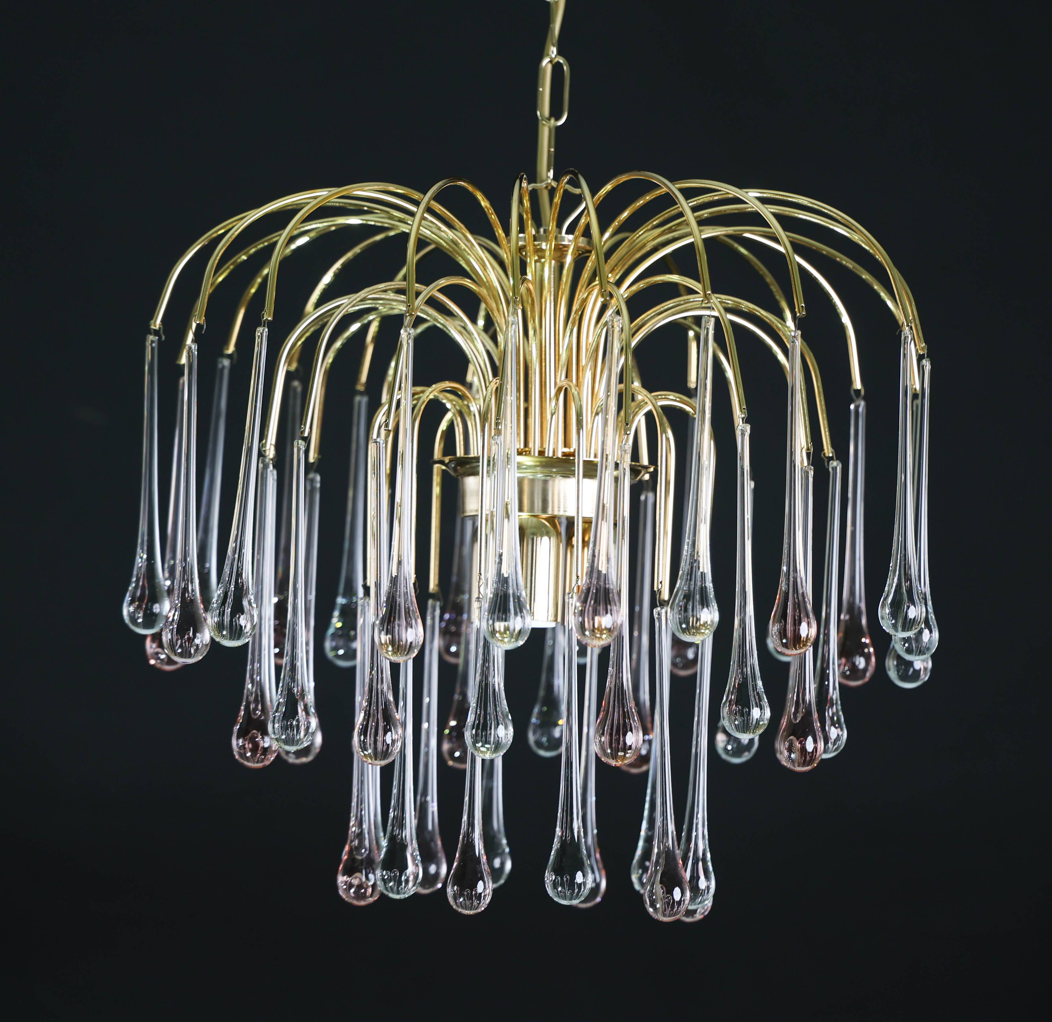 Lady Grace, Chandelier with Pink and Transparent Pendants, Murano Glass, 19