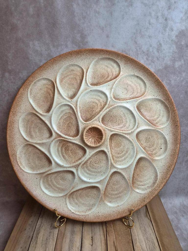 Large oyster plate Salins-les-Bains France vintage 41 cm