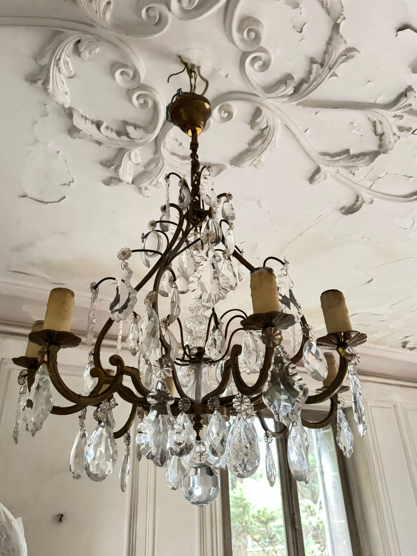 Antique Louis XV style chandelier with pendants – pair available.