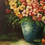 Grande nature morte de fleurs colorées signée 60x50cm