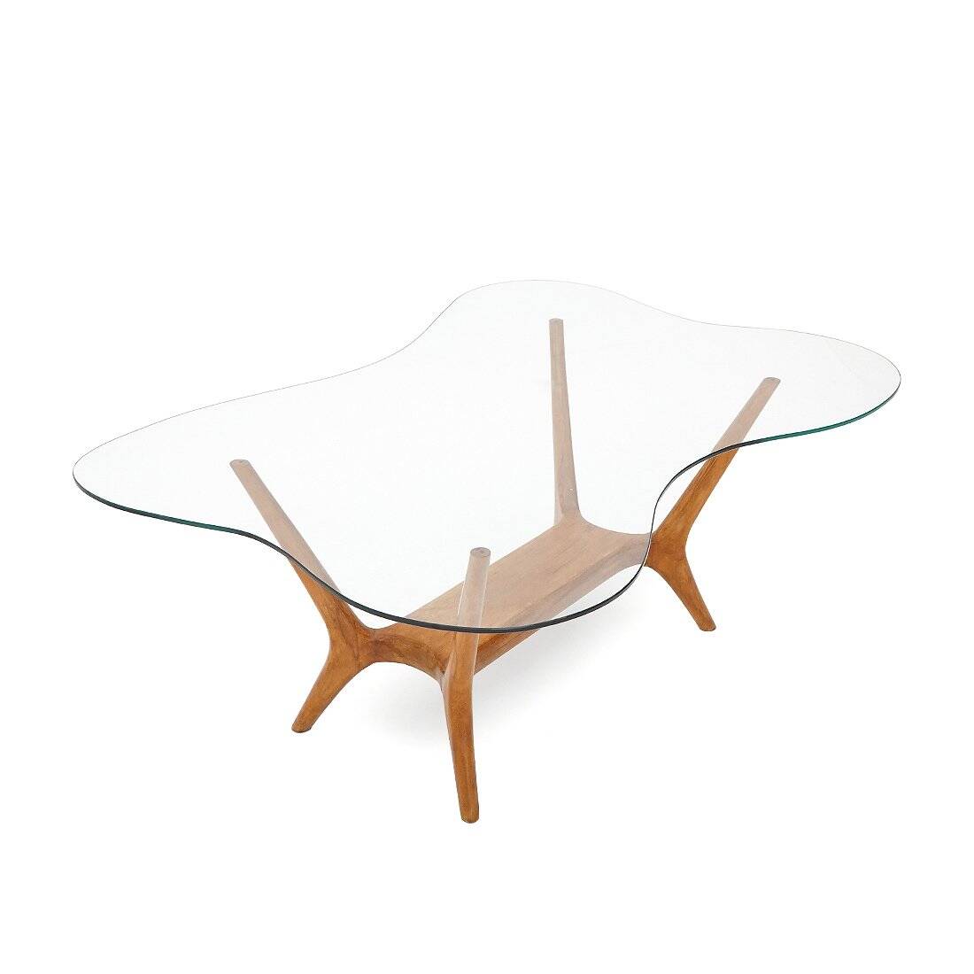 Italian coffee table in wood and glass, 1950s