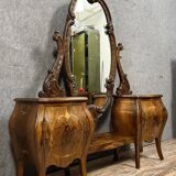 Venetian Louis XV style marquetry psyche cabinet