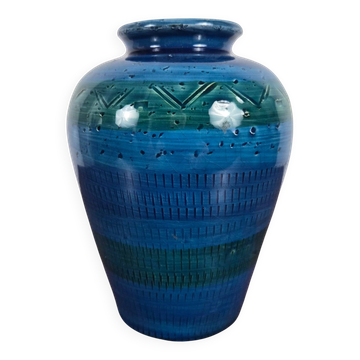 Glazed terracotta vase Rimini Blue by Aldo Londi for Bitossi, Italy, 1960.