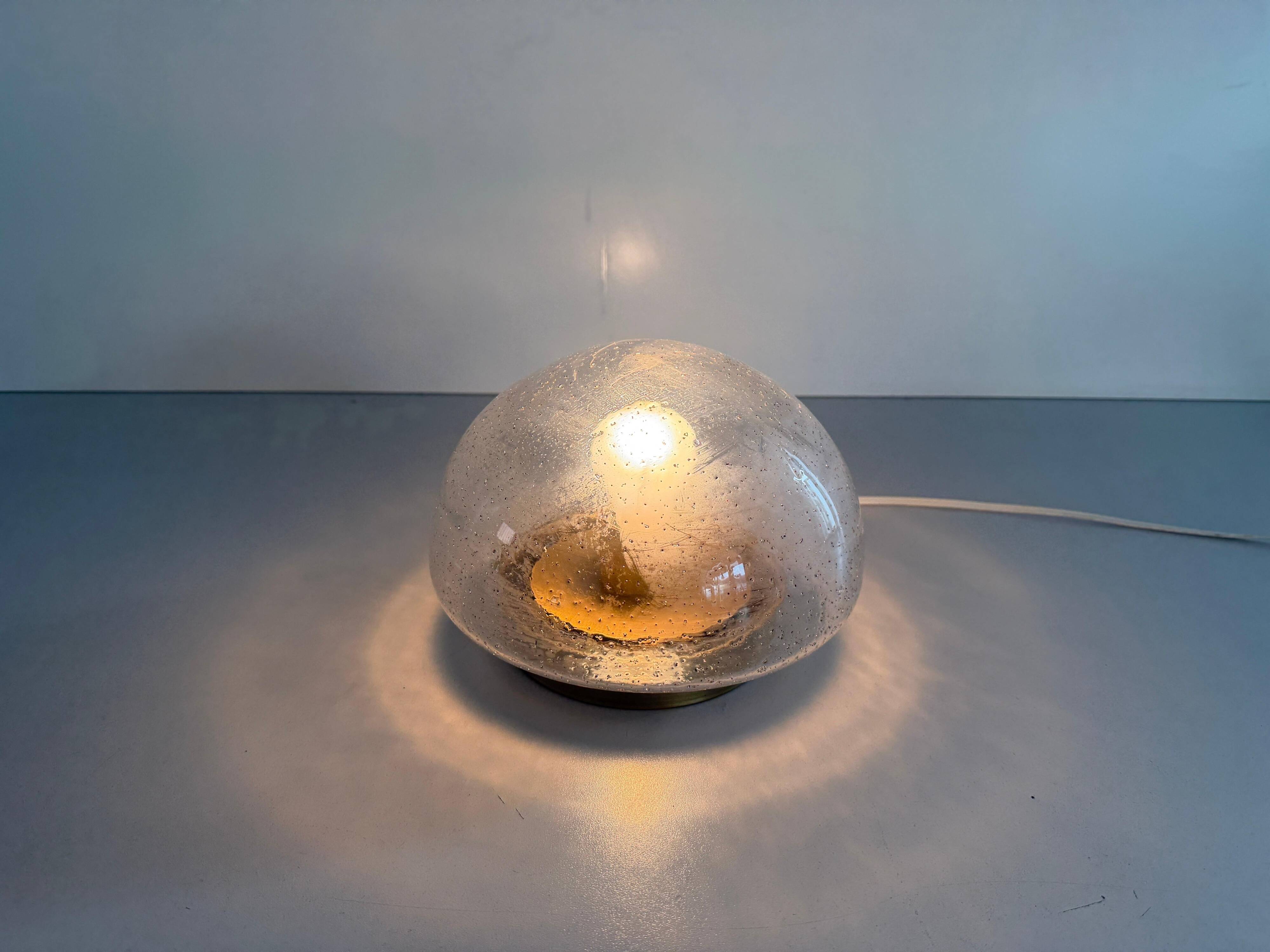 Flush glass shade with bubble texture and brass base by Hillebrand, 1960s, Germany.
