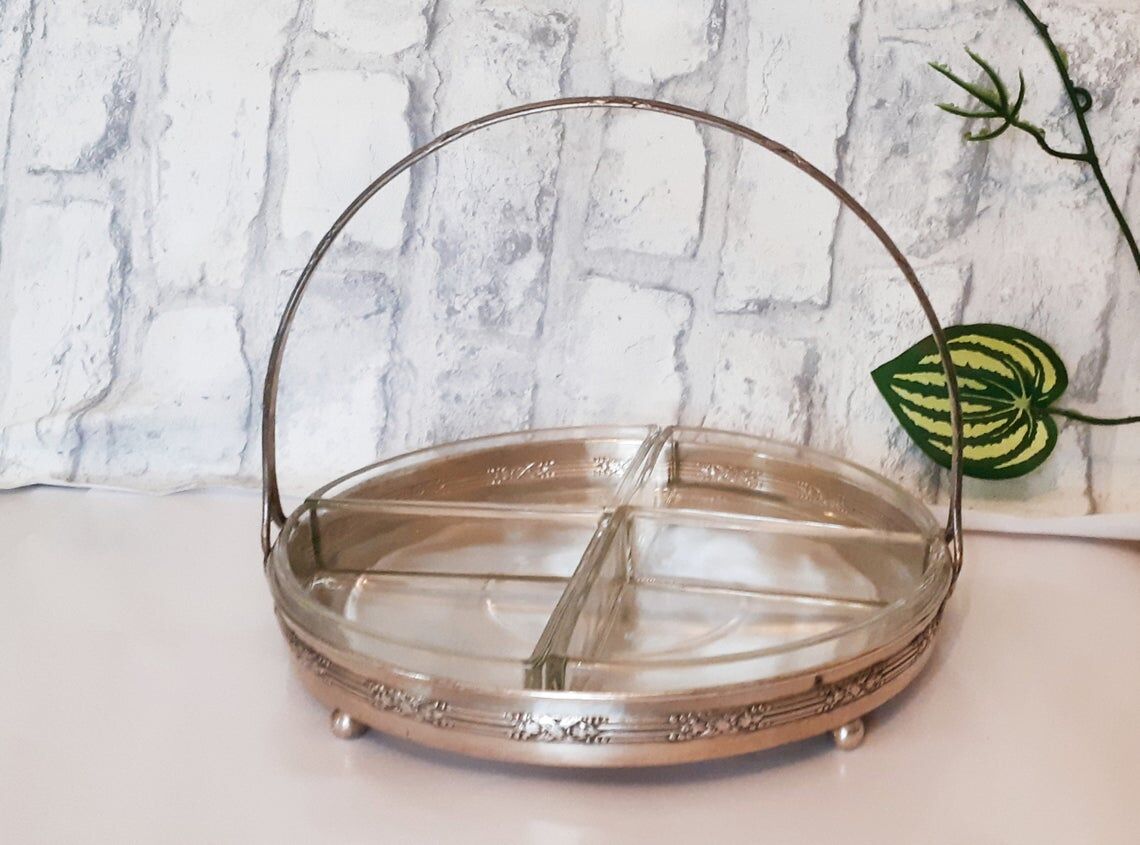 Silver metal aperitif serving dish