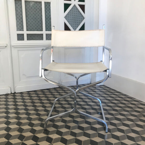 Chaise pliante métal chromé et simili cuir