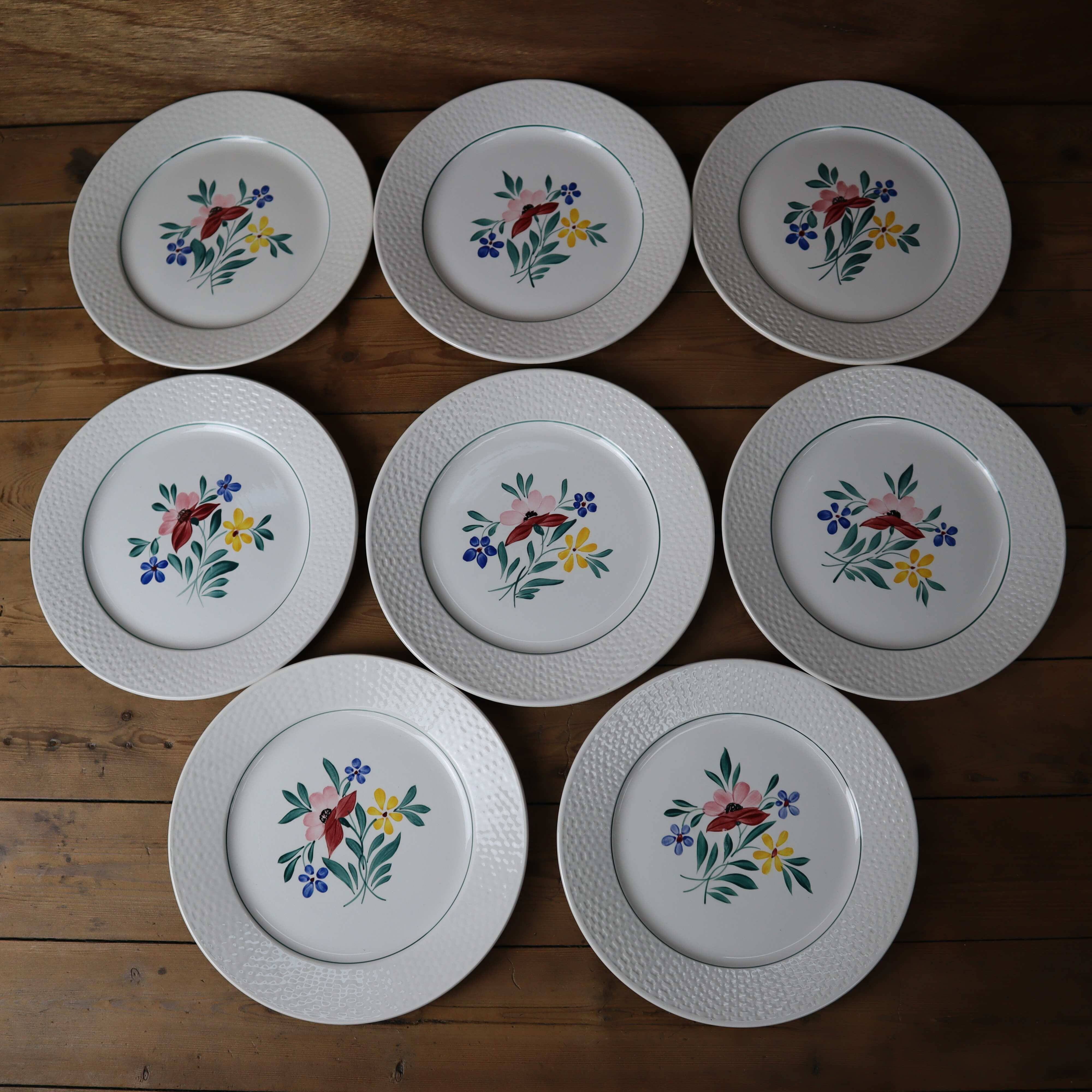 8 flat iron earth plates "Fabiola" Digoin Sarreguemines