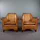 Pair of vintage sheep leather Art Deco armchairs by Bart van Bekhoven