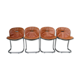 Series of 4 chairs Sabrina design Gastone Rinaldi for Rima, tawny leather, 1970