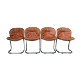 Series of 4 chairs Sabrina design Gastone Rinaldi for Rima, tawny leather, 1970