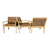 Set of three Scandinavian design leather armchairs "Bernt Petersen" 1960.
