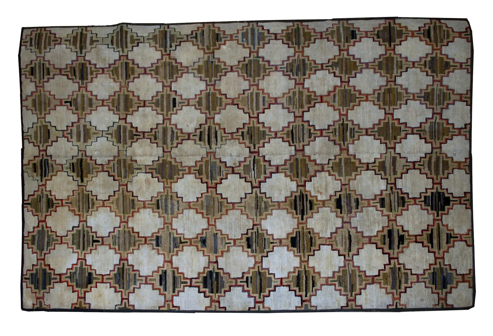 Handmade antique American hooked rug 180cm x 241cm 1880s