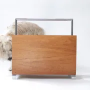Mid-century modern magazine rack, teak and chrome, 1960s