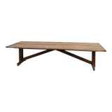 Large refectory table in solid pine and beech, with an X-shaped base.