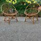 Paire de fauteuils corbeille en rotin années 60