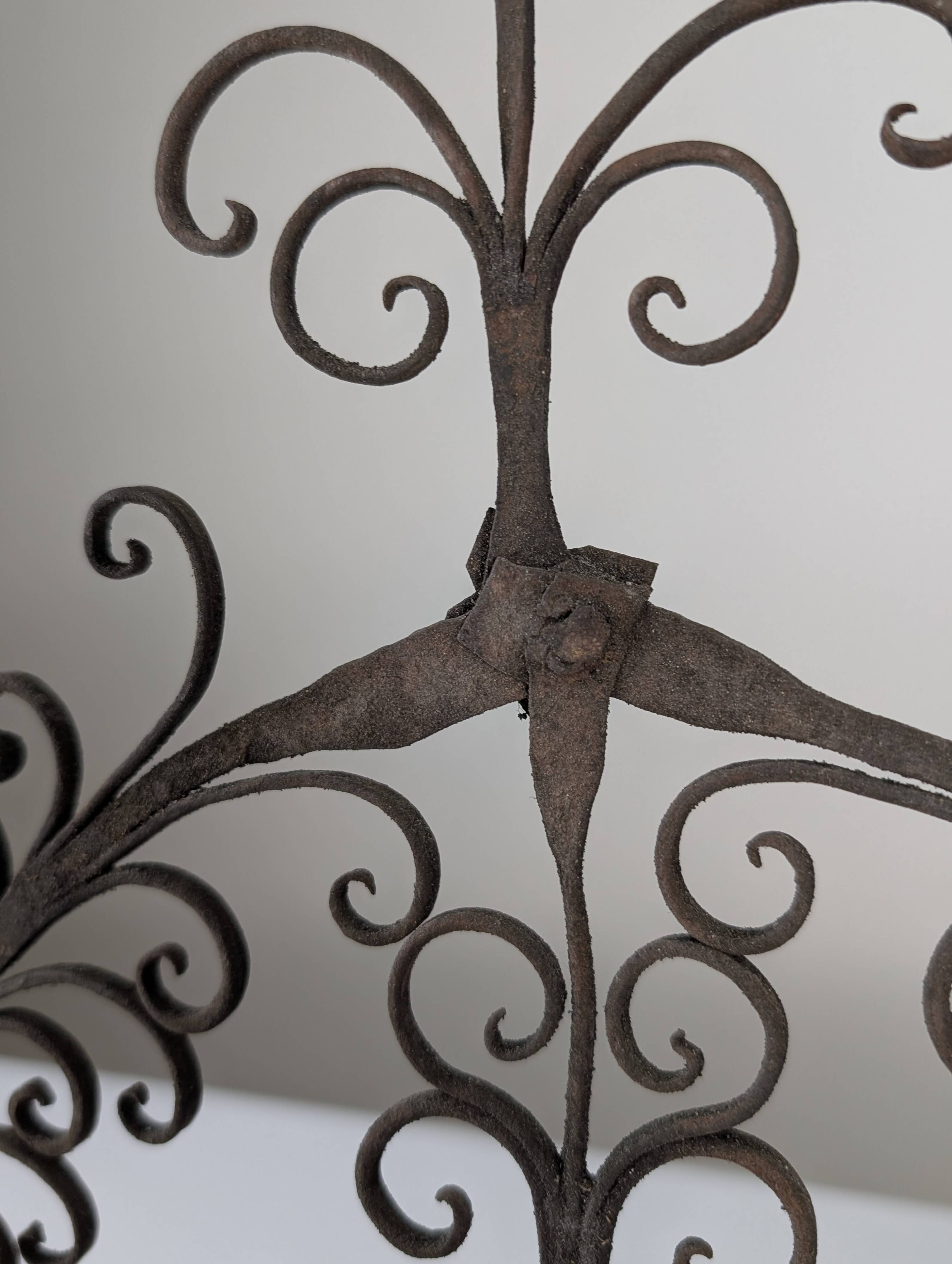 Spanish Wrought Iron Fireplace Screen Candelabra, Arts and Crafts, 1880s