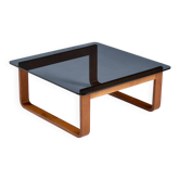 Table d'appoint, table basse carrée en teck et verre Frank Lowen pour Tessa T4, années 1970